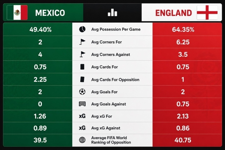 England vs Mexico Stats
