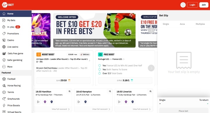 Virgin Bet Home Page